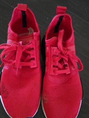 adidas Red Mesh Lace-Up Sneakers with Trefoil Accent